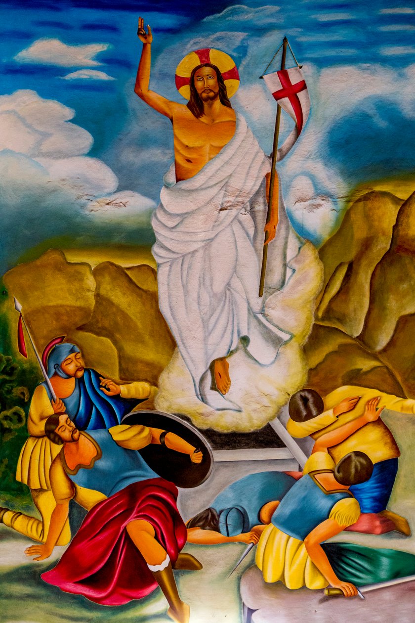 Auferstehungsfresko in der katholischen Pfarrkirche Cristo Risorto de Hedzranawoe, Lomé, Togo von Unknown