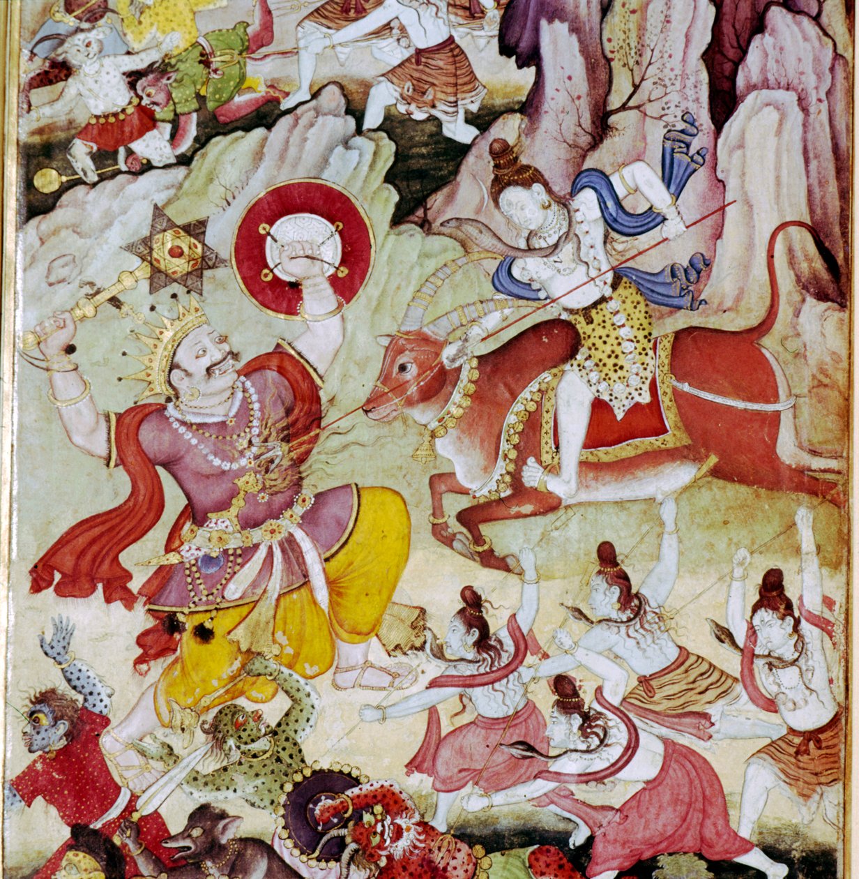 Siva zerstört den Dämon Andhaka, Harivamsa-Manuskript, Mughal, um 1590 von Unknown