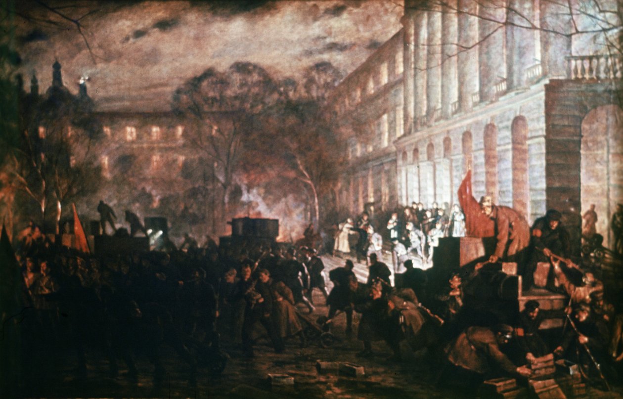 Smolny-Institut - Hauptquartier der Oktoberrevolution, Petrograd 1917, Gemälde von V. Kuznetsov von Unknown