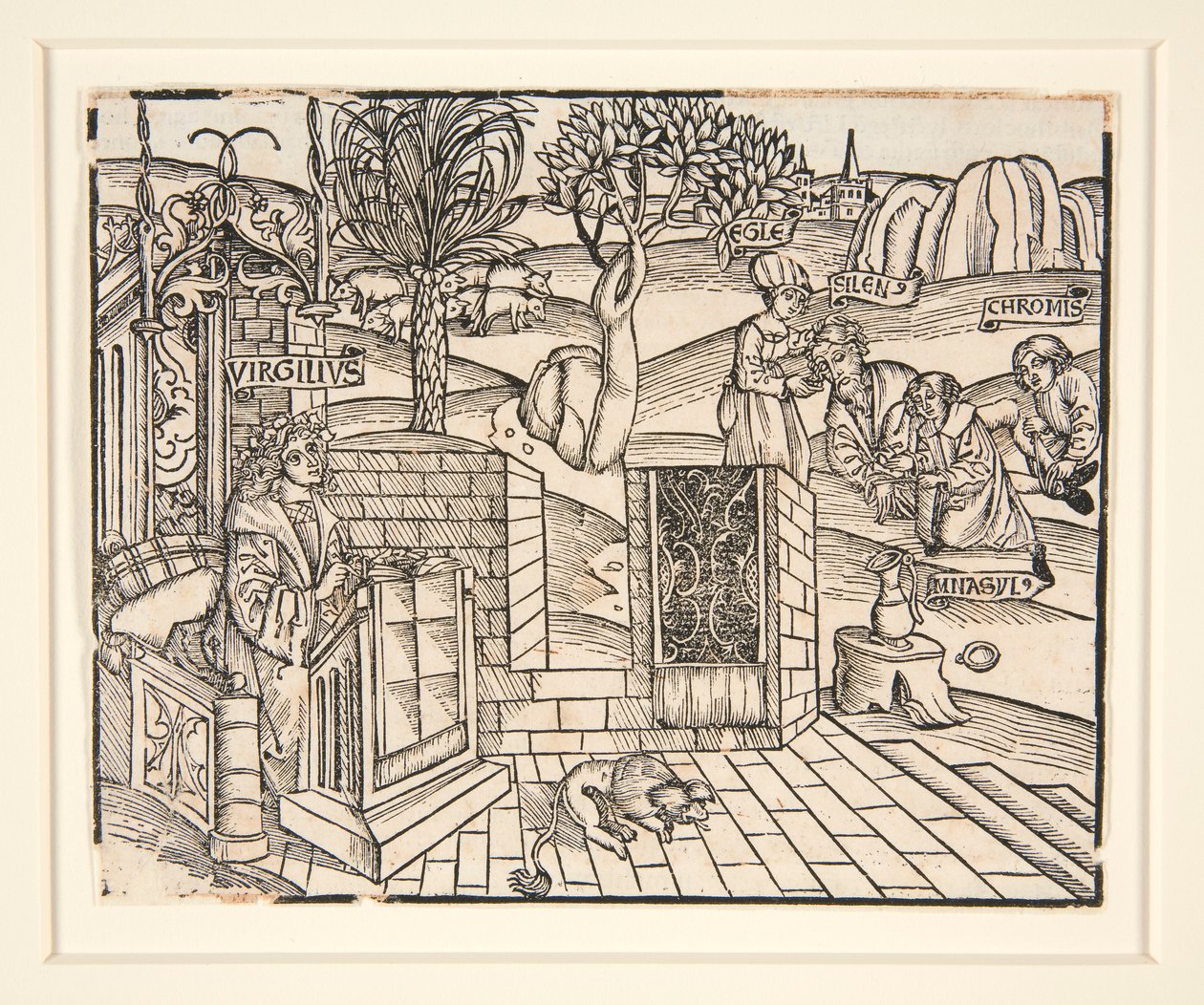 Die Hirten Chromis und Mnasyle binden den schlafenden Silenus. 1502. Aus einer illustrierten Veröffentlichung von Virgil von Unknown