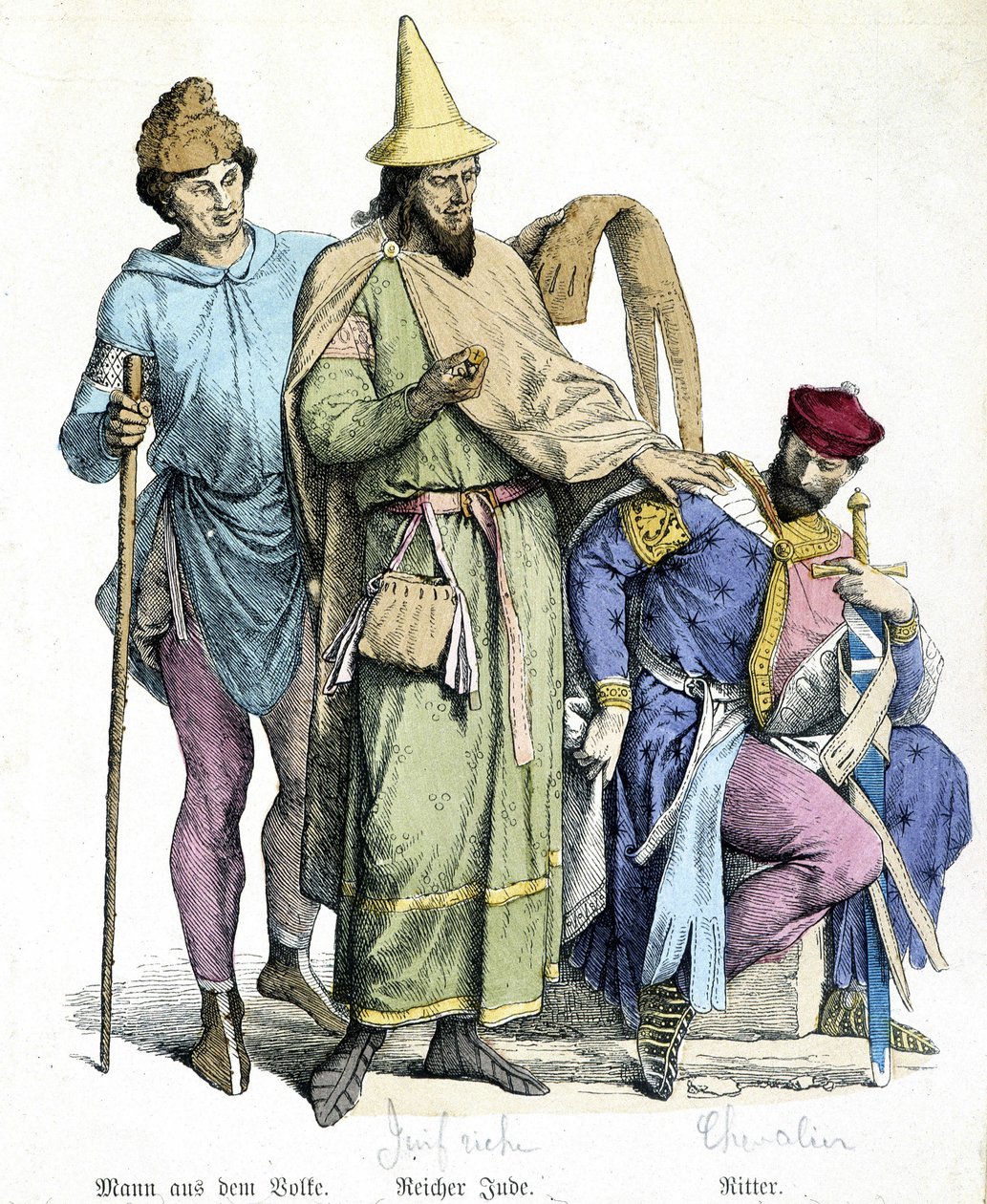 Kostüme des 11. Jahrhunderts: reicher Jude und Ritter - Gravur von Unknown artist