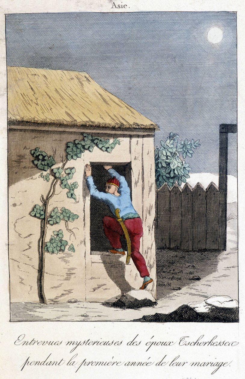 1811 Diagramm, das die geheimnisvollen Interviews der Ehepartner von Tscherkessen im ersten Jahr ihrer Ehe illustriert (Asien) von Unknown artist