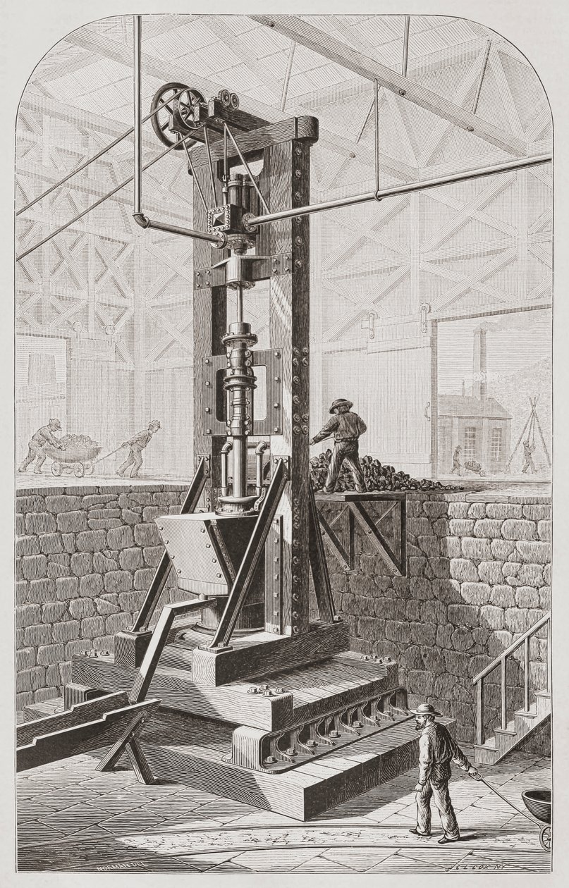 Stempelwerk aus dem 19. Jahrhundert, auch bekannt als Stempelbatterie oder Stempelwerk von Unknown artist