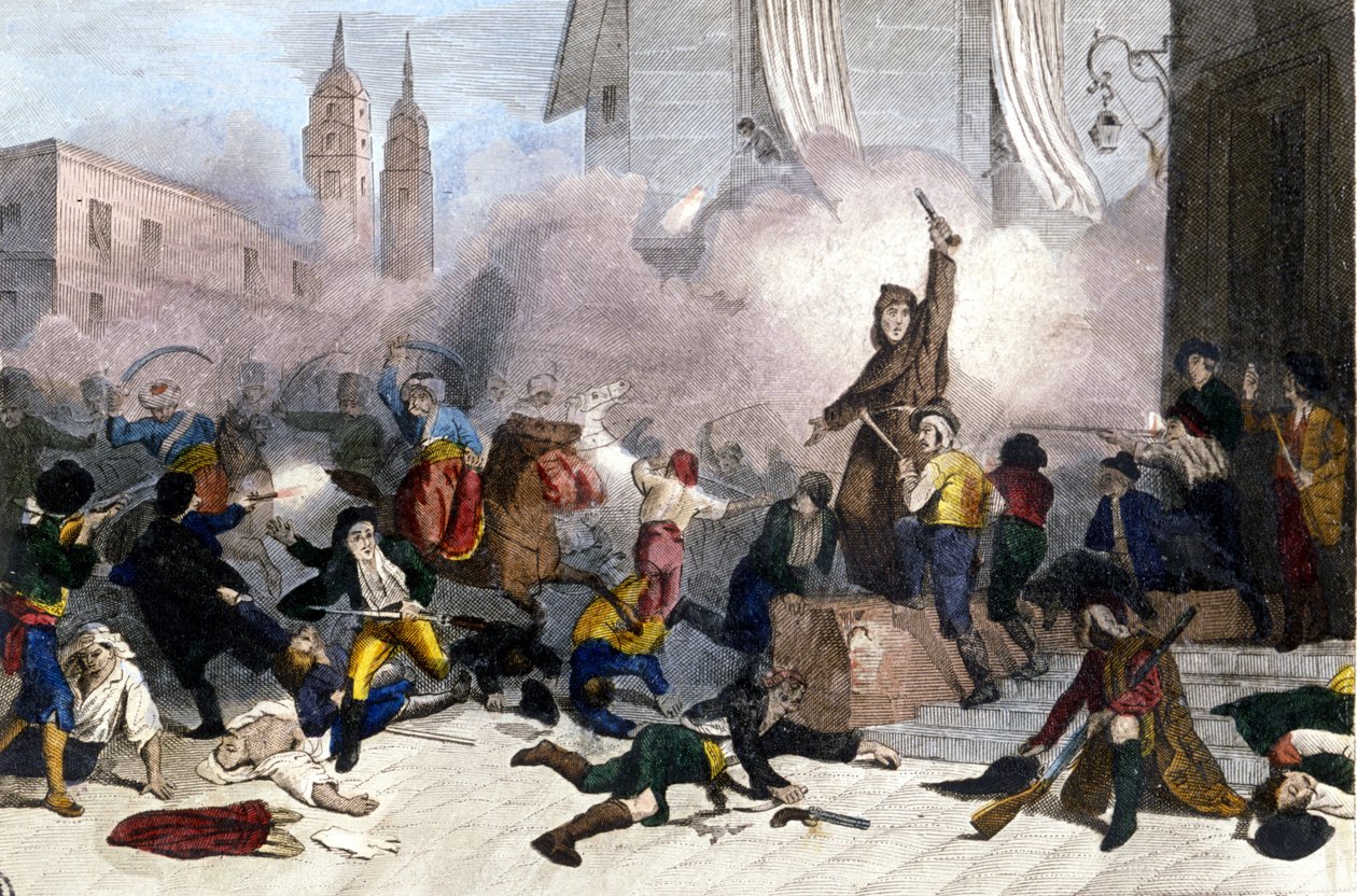 2.05.1808: Aufstand in Madrid gegen die französische Übernahme Spaniens. Gravur aus dem 19. Jahrhundert von Unknown artist