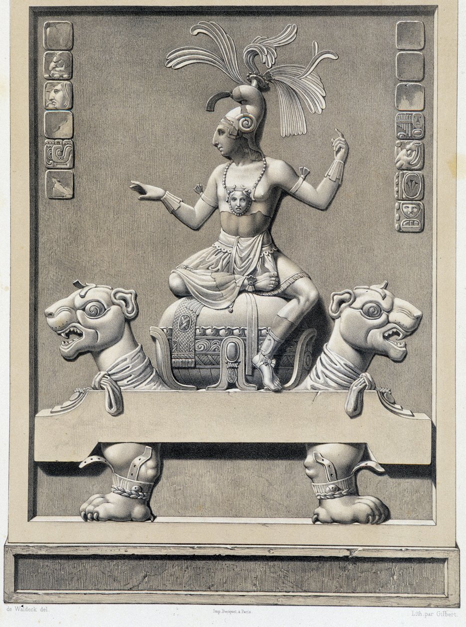 Ein König auf einem Sofa - in „Alte Denkmäler Mexikos: Palenqué und andere Ruinen der alten Zivilisation Mexikos“ von Brasseur de Bourbourg, Paris von Unknown artist