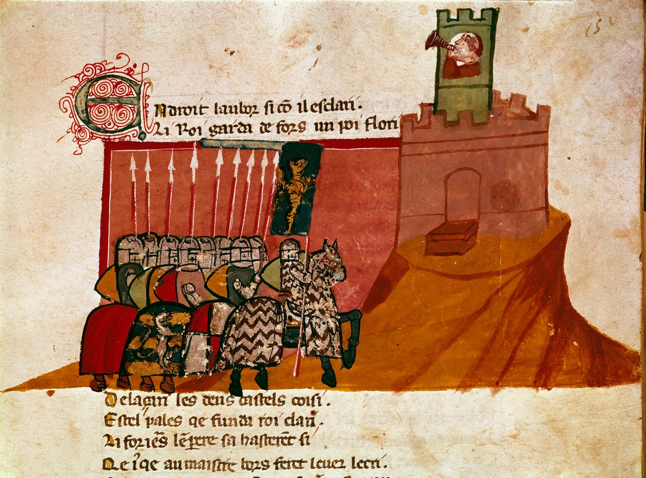 Eine Gruppe fränkischer Ritter erreicht ein Schloss von Unknown artist