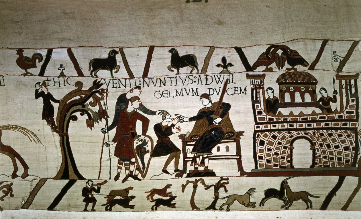 Ein Bote zu Herzog Wilhelm (1027 - 1087) - Teppich von Bayeux, bekannt als Stickerei der Königin Mathilde von Unknown artist