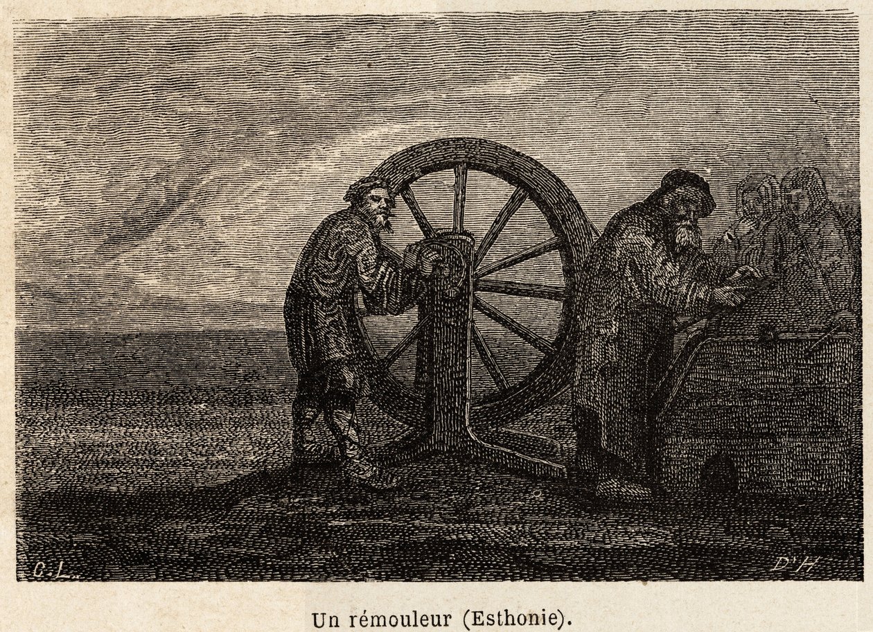 Ein Umzugshelfer in Estland. Zeichnung von Henriet, zur Illustration seiner Reise in die russischen Ostseeprovinzen in den Jahren 1851-54. Gravur in „Le tour du monde“, herausgegeben von Edouard Charton von Unknown artist