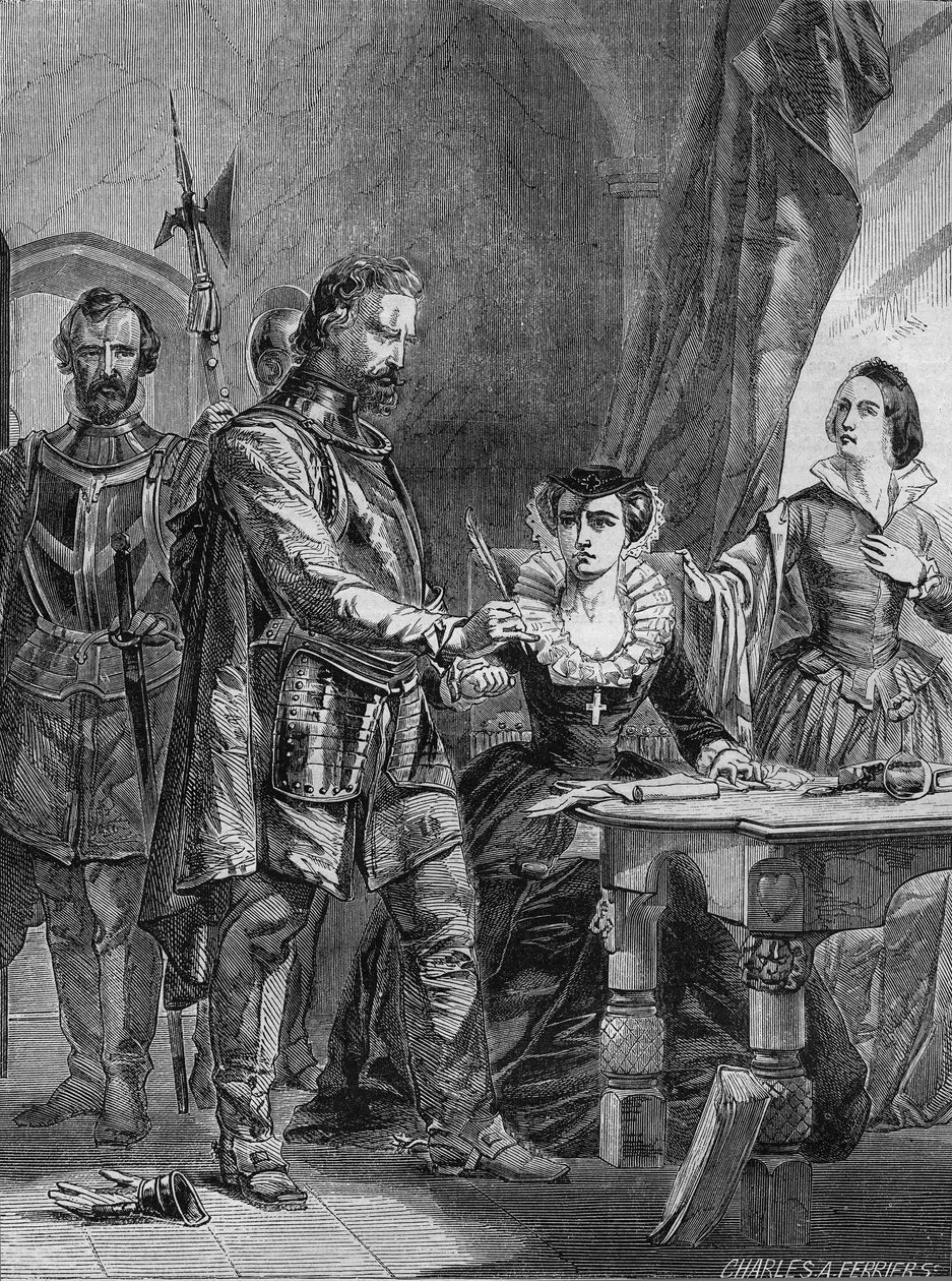 Abdankung von Maria I. Stuart (1542-1587), Königin von Schottland und Frankreich (1559-1560). Gravur von 1861. von Unknown artist