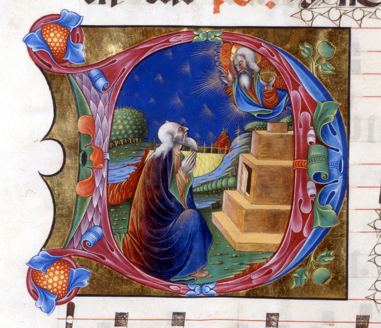 Abraham wird vom Herrn eingeladen, sein Land zu verlassen. Miniatur aus einem Chorbuch des 15. Jahrhunderts (civitatis von Augustinus). Bibliothek von Lodi von Unknown artist