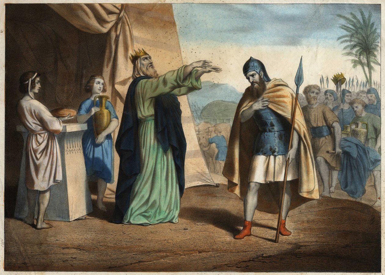 Abraham, Sieger über die vier Könige, erhielt den Segen von Melchisedek, König von Salem. Anonyme Gravur aus der Mitte des 19. Jahrhunderts von Unknown artist