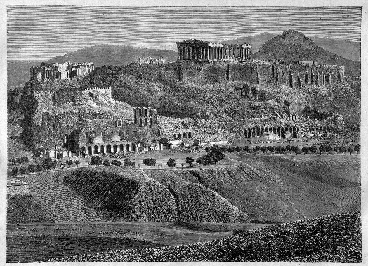 Akropolis von Athen 1881 - Akropolis von Athen im Jahr 1881 - Gravur von Unknown artist
