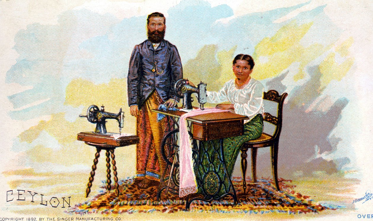 Werbung für Nähmaschinen von Singer, Ceylon (heutiges Sri Lanka). 1892 von Unknown artist