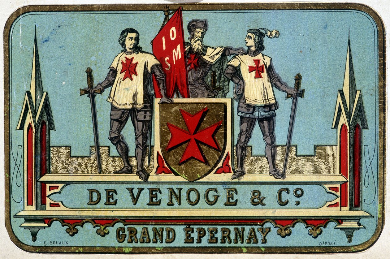 Werbeetikett von „Venoge - Grand Epernay“ (Ritter von Malta). 19. Jahrhundert von Unknown artist