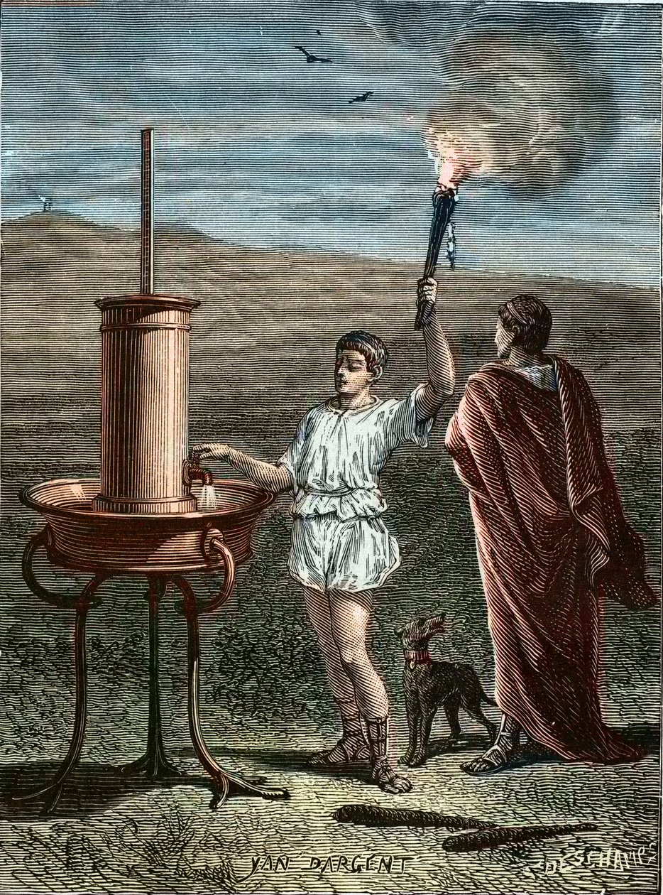 Aeneas Tacticus oder der Taktiker erfindet das Phasensignalsystem 336 v. Chr. - Enee le Taccien - Aeneas der Taktiker erfindet die Kunst der phrasischen Signale im Jahr 336 v. Chr. von Unknown artist
