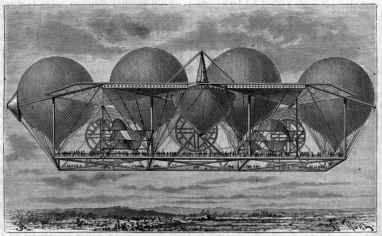 Luftschiffprojekt des Erfinders Ernest Petin (1812-1878). Gravur in „Le journal de la jeunesse“ von Unknown artist