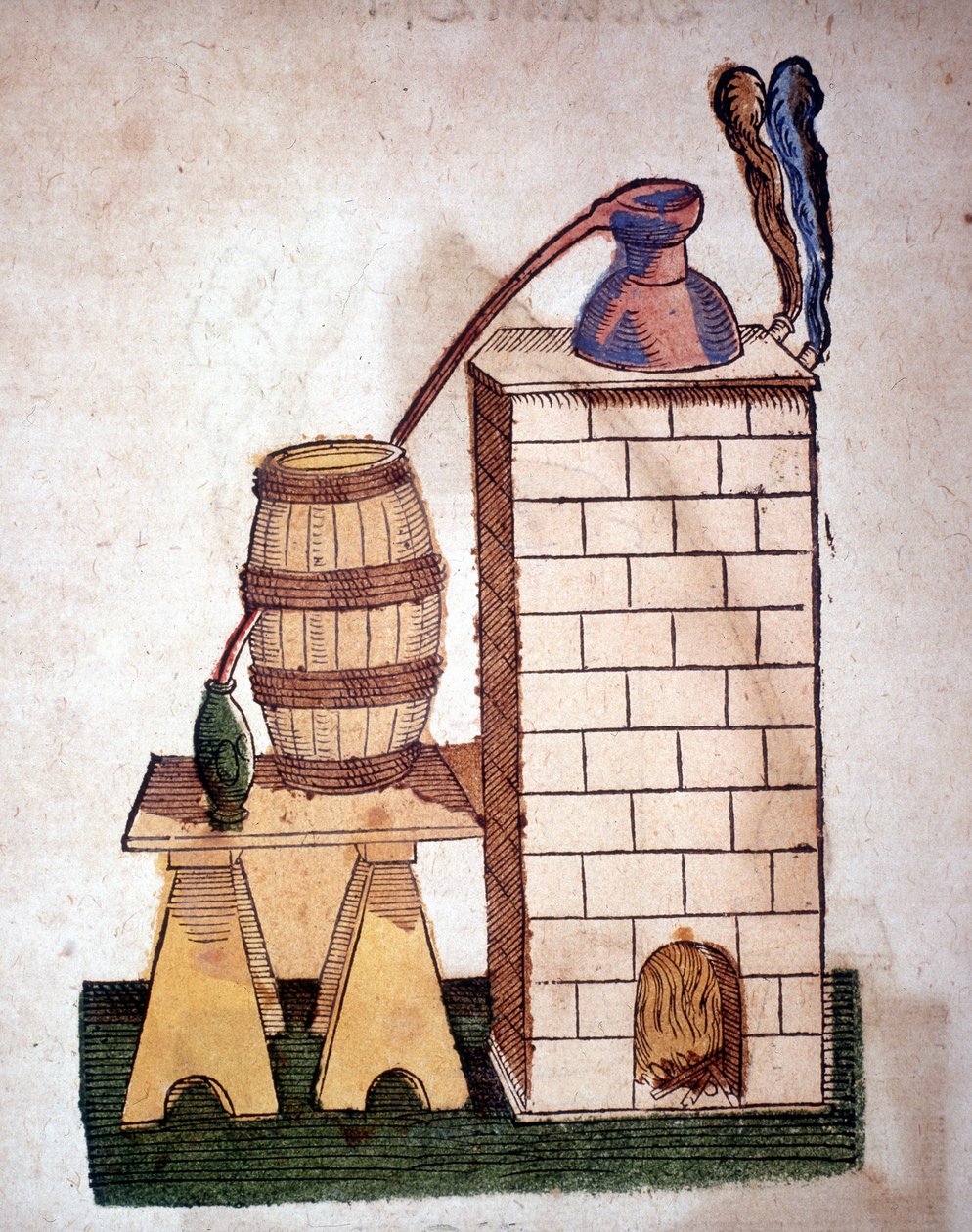 Alchemie: Apparatur zur Destillation. Gravur aus einem Buch von Pietro Andrea Mattioli (Matthiole) (1500-1577). Frankfurt von Unknown artist