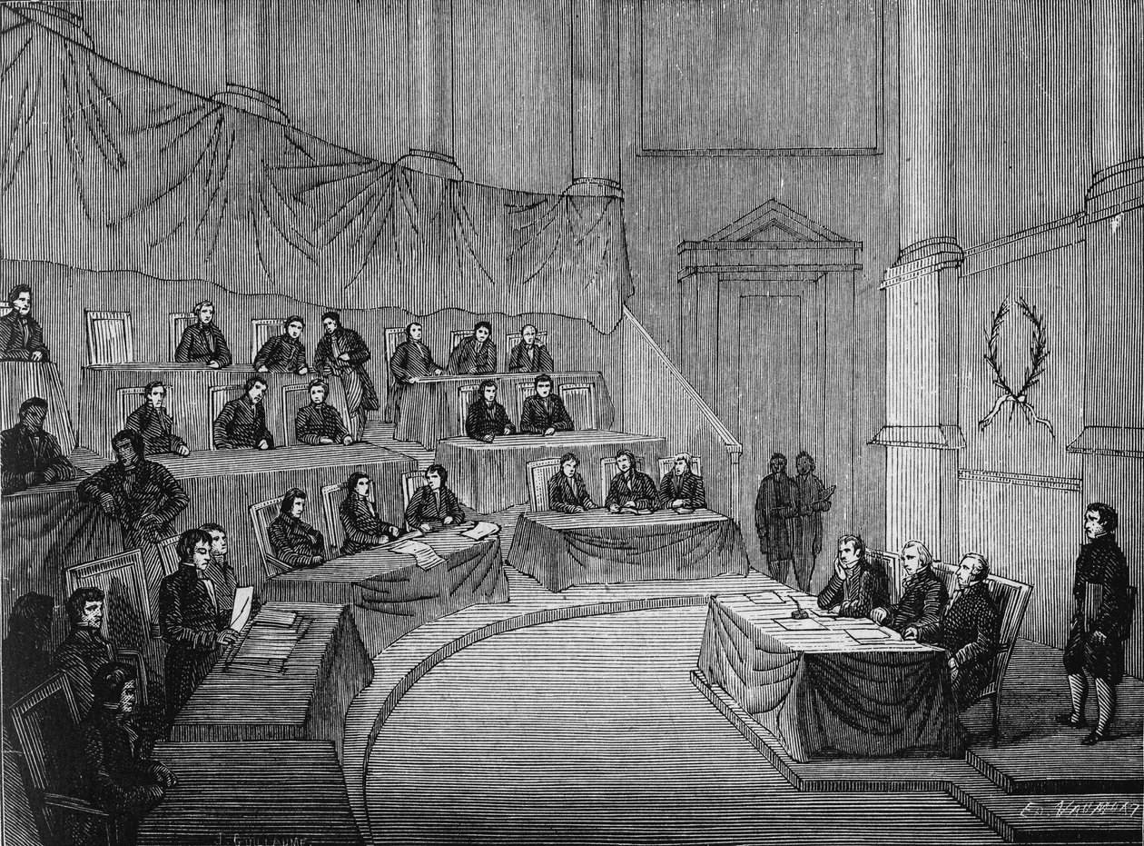 Alessandro Volta liest vor der Akademie der Wissenschaften seine These über die Batterie in Anwesenheit des Ersten Konsuls Bonaparte am 18. November von Unknown artist