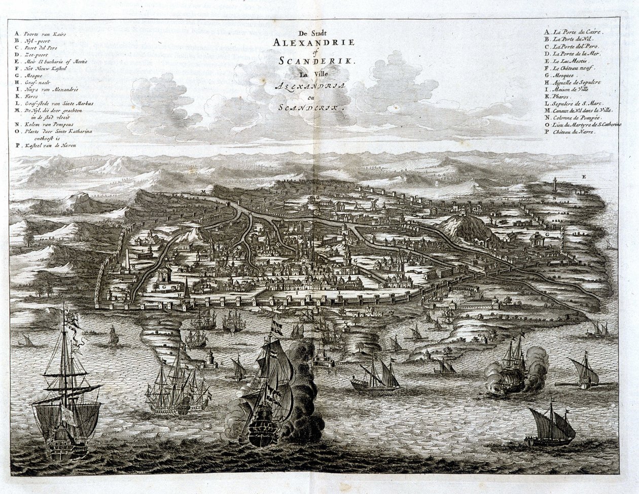 Ansicht von Alexandria vom Meer aus - Gravur von Dapper von Unknown artist