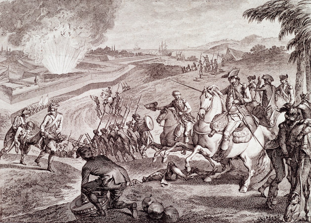 Amerikanischer Unabhängigkeitskrieg: Belagerung von Pensacola und Sieg der spanischen Armee (19. Jahrhundert Gravur) von Unknown artist