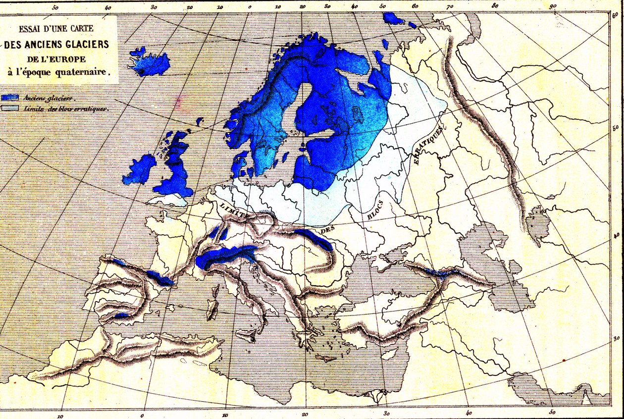 Uralte Gletscher Europas, Quartärzeit (Gravur) von Unknown Artist