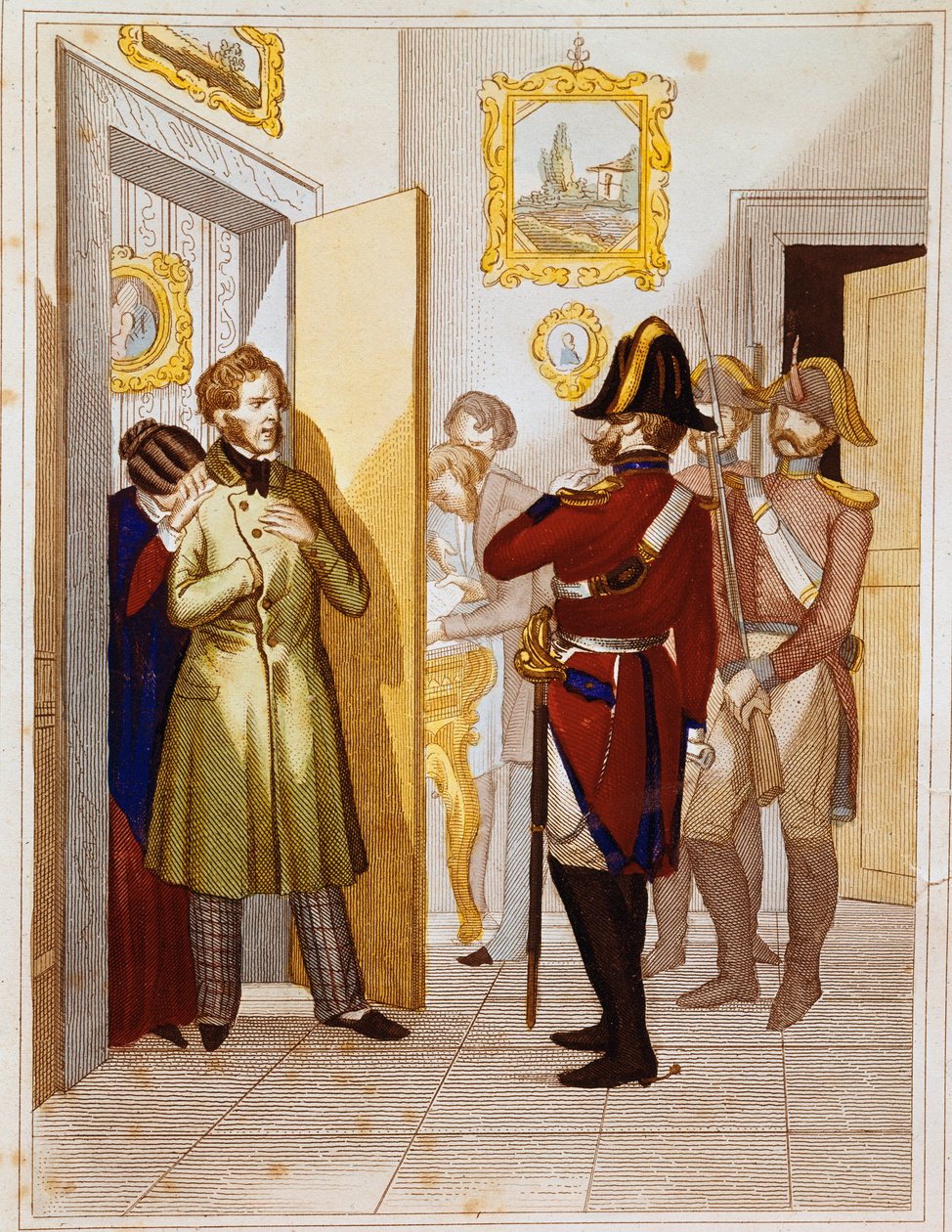 Verhaftung des Patrioten Federico Confalonieri (1785-1846) durch italienische Truppen. Gravur des 19. Jahrhunderts von Unknown artist