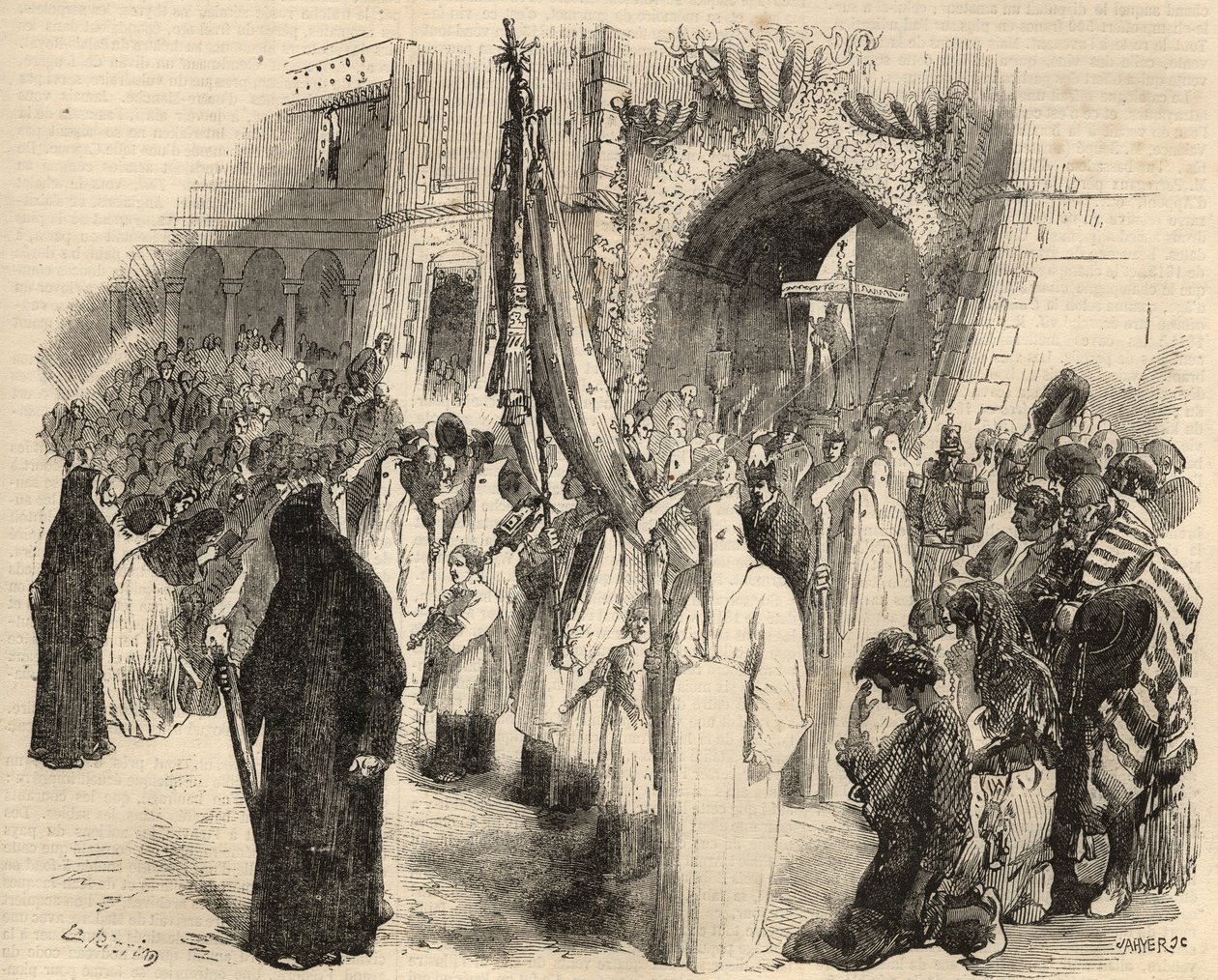 Sühneprozession zur Beendigung des Gelbfiebers in Lissabon, Portugal im Jahr 1857. Gravur in „Le Monde illustré“ von 1857. Private Sammlung. von Unknown artist