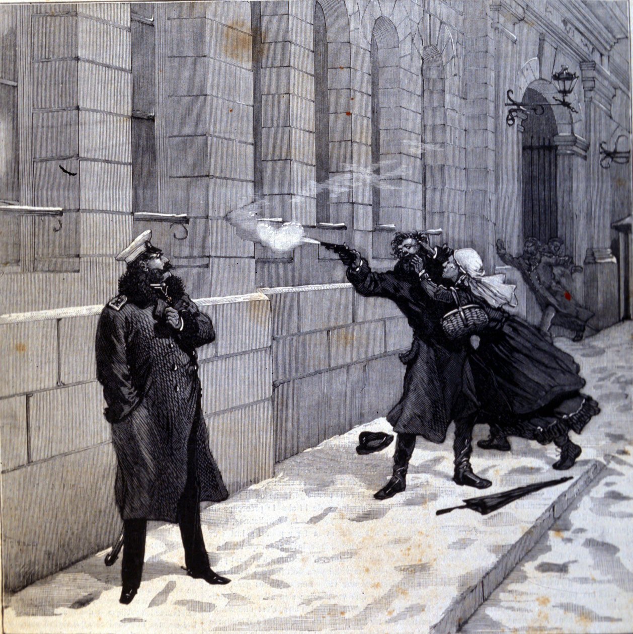 Attentat auf Zar Alexander II. (1818-1881) in St. Petersburg im Jahr 1879. Gravur aus dem 19. Jahrhundert von Unknown artist