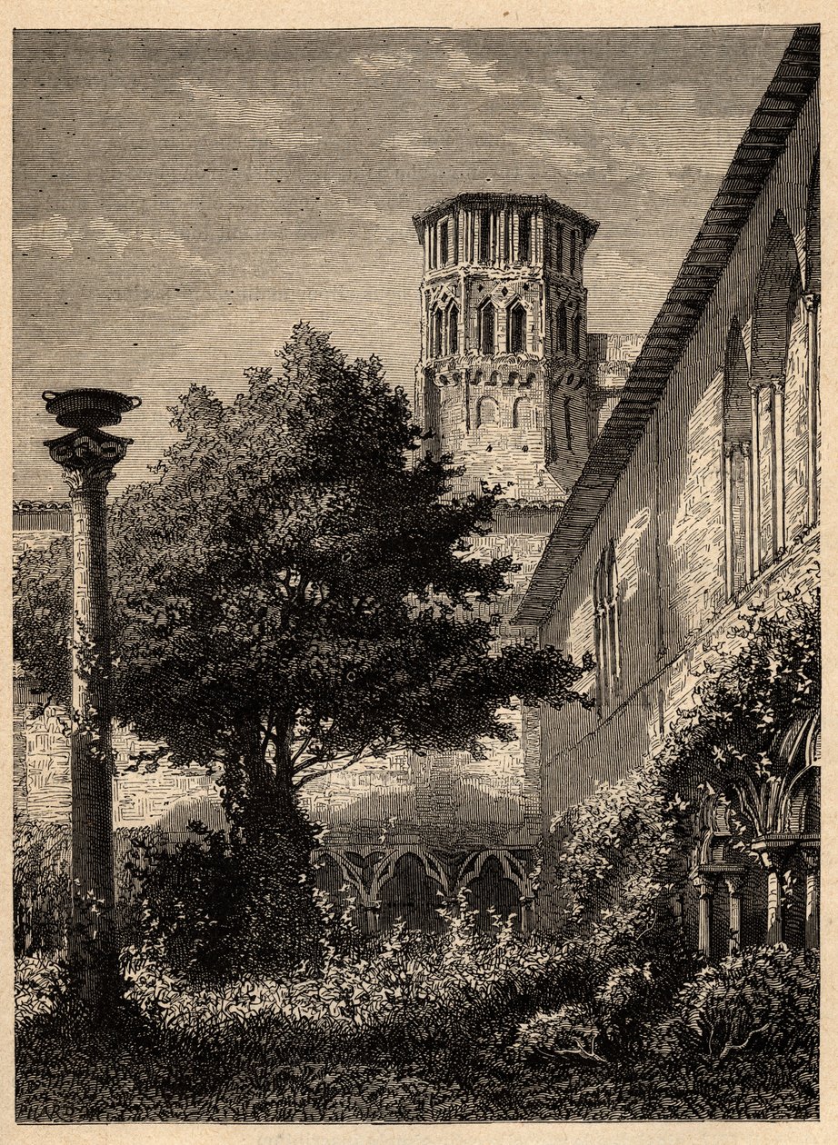 Augustinerkloster (Toulouse) - Der Kreuzgang der Augustiner in Toulouse - Gravur in "PATRIE - BESCHREIBUNG DER MALERISCHEN FRANKREICH IN 6 BÄNDEN VON LUCIEN HUARD - Ende des 19. Jahrhunderts" von Unknown artist