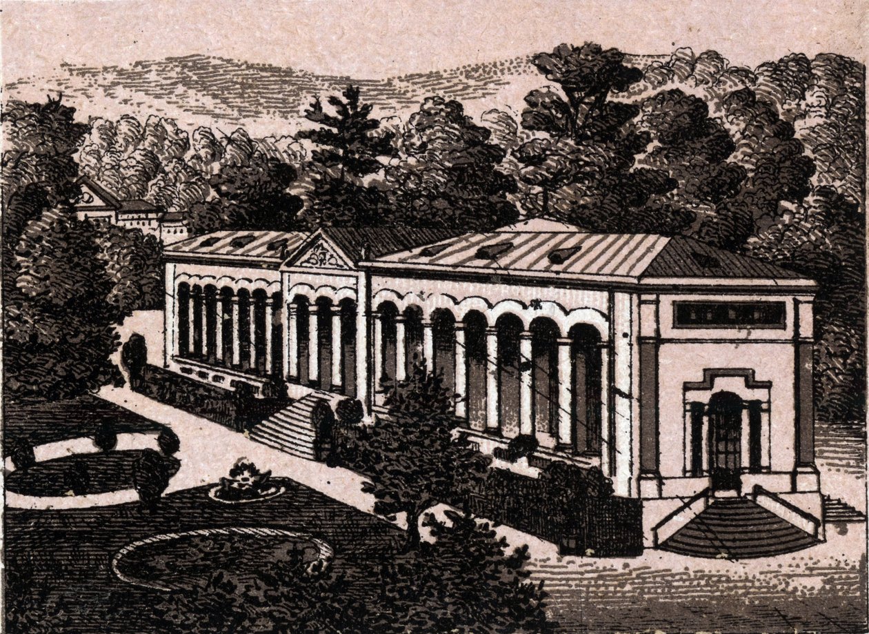 Baden-Baden, Deutschland: Blick auf die Kolonnade in „Die Welt illustriert 168 Ansichten“ (Ende des 19. Jahrhunderts) von Unknown artist