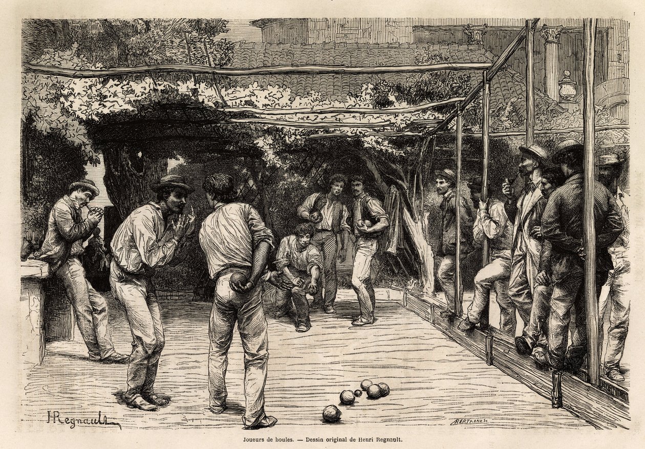 Ballspieler in Rom (Italien). Gravur zur Illustration der Reise nach Rom, von Francis Wey, 1864-1868, veröffentlicht in „Le tour du monde, nouveau journal des voyages“, unter der Leitung von Edouard Charton von Unknown artist