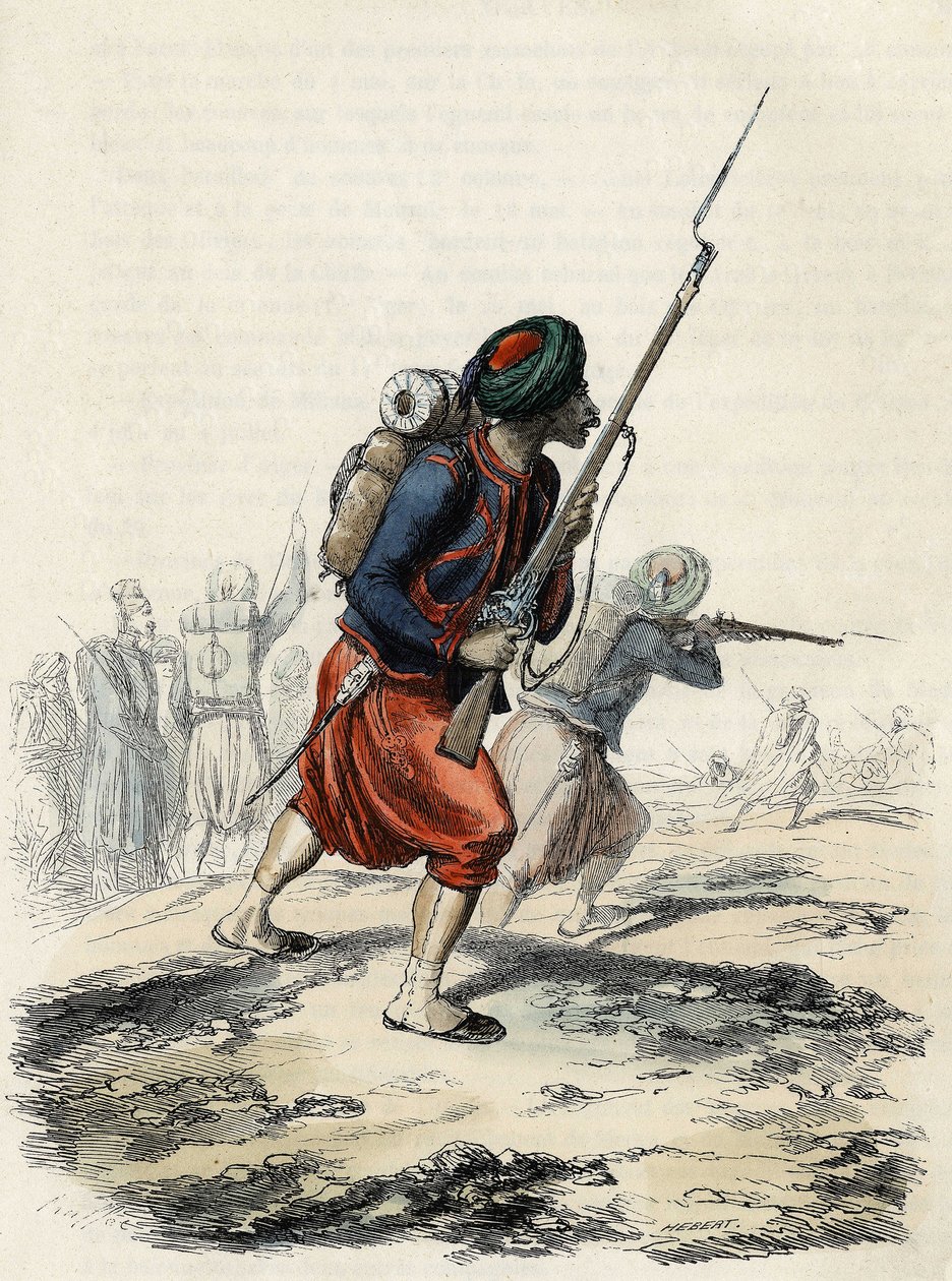 Bataillon der Zouaven der französischen Armee, bestehend aus Einheimischen, gebildet von General Clausel im Jahr 1830 für die Expedition des Atlas nach Algerien, in „L