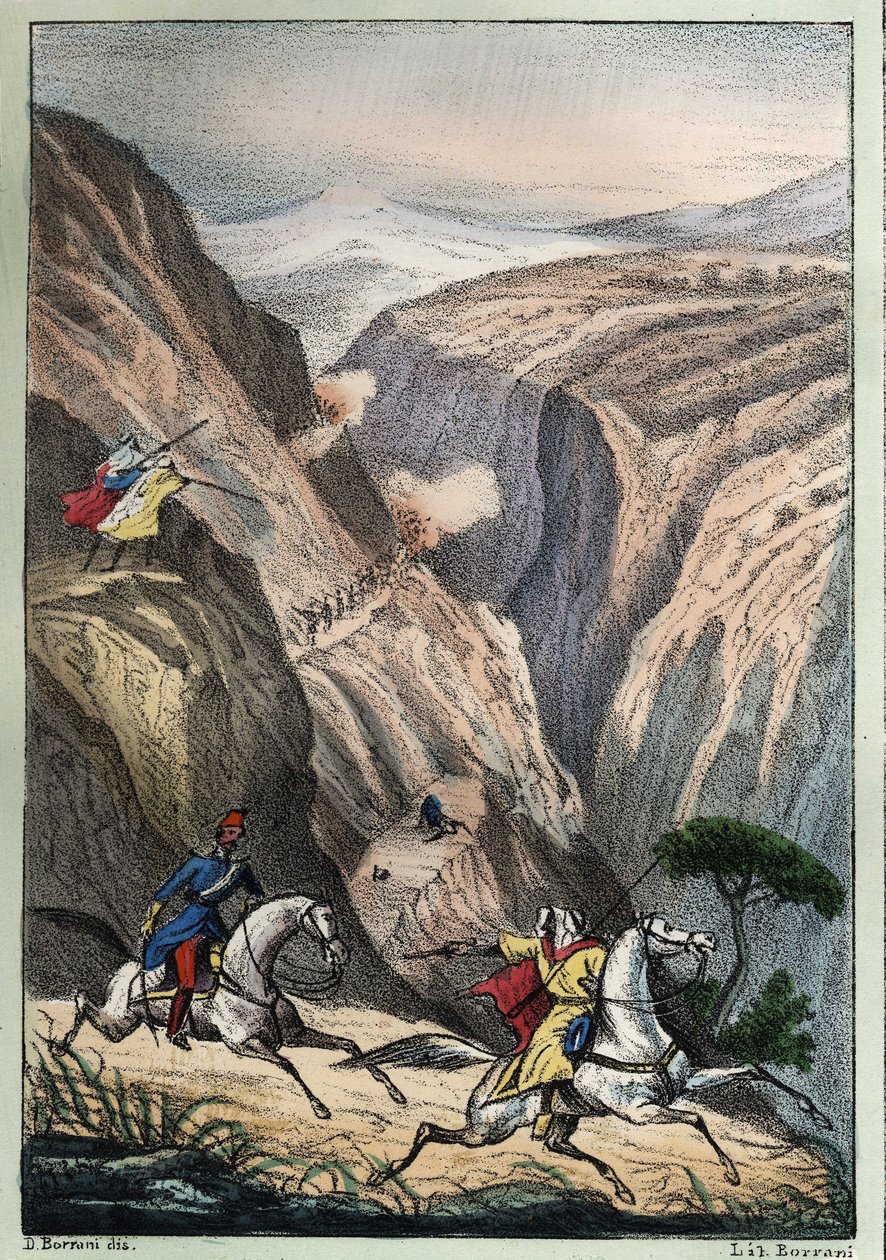 Schlacht am Teniah von Mouzaïa, am Atlasgebirgspass zwischen französischen Truppen und arabischem Widerstand von Unknown artist