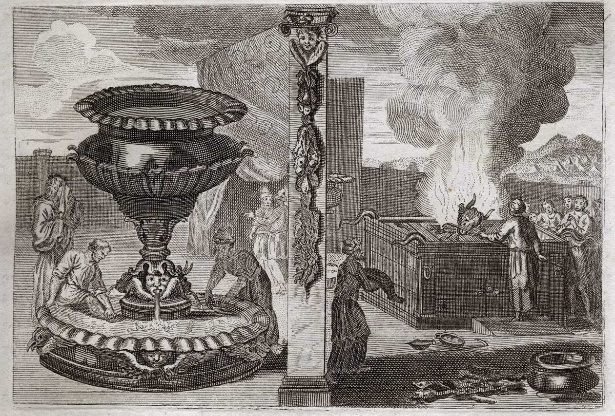 Royaumont-Bibel, Altes Testament: Altar der Düfte. Die Figur der beiden Altäre, der eine der Düfte und der andere der Brandopfer. Illustration von 1811. von Unknown artist