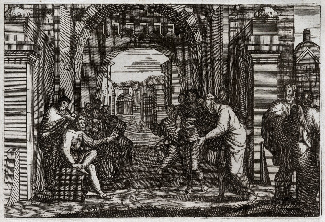 Bibel von Royaumont, Altes Testament: Boas (Booz), naher Verwandter von Ruth, Frau nach der Verordnung des Gesetzes. Illustration von 1811. von Unknown artist