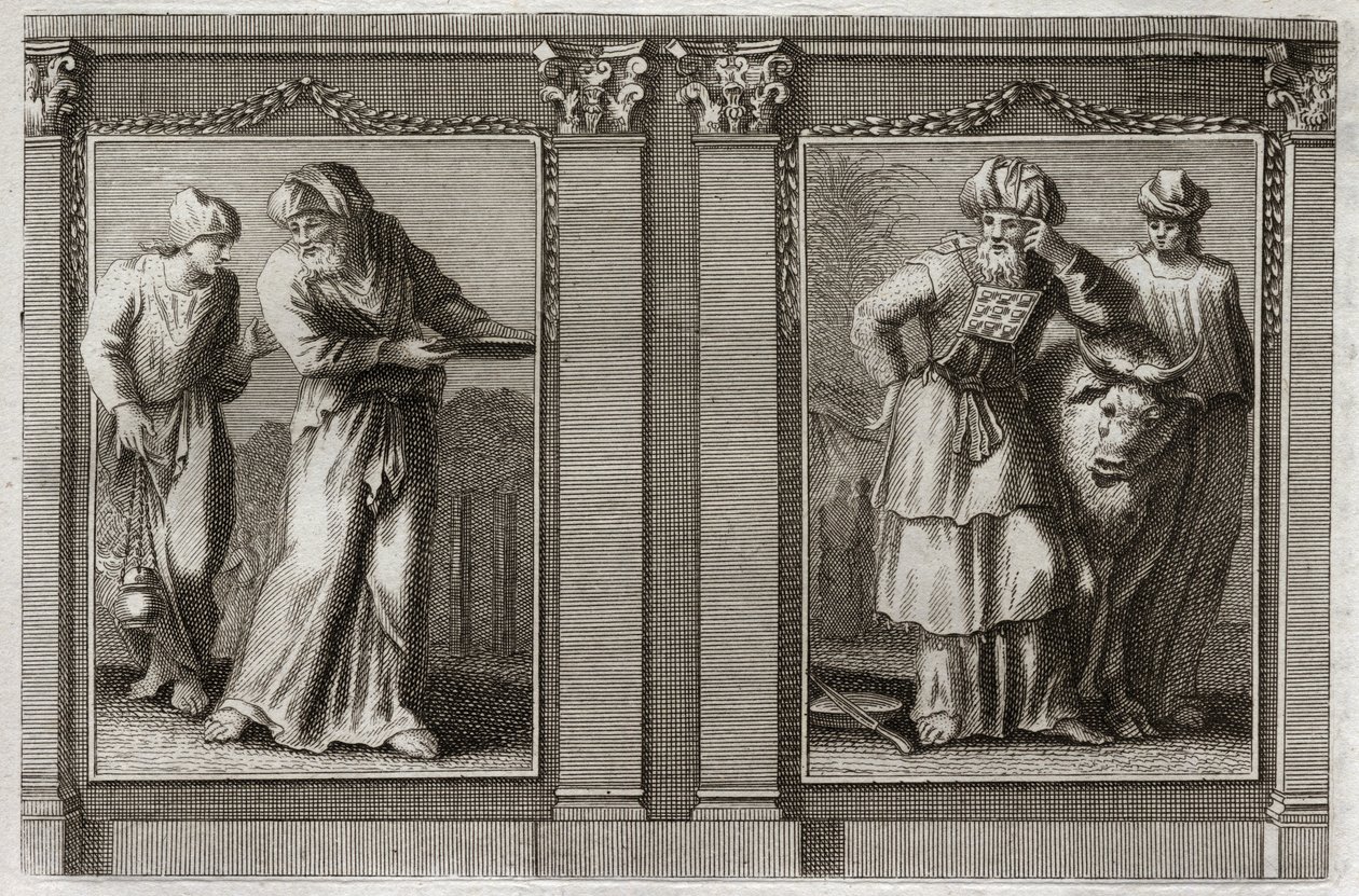 Bibel von Royaumont, Altes Testament: Kleider der Priester. Abbildung der Gewänder des Hohepriesters und der anderen Leviten. Illustration von 1811. von Unknown artist