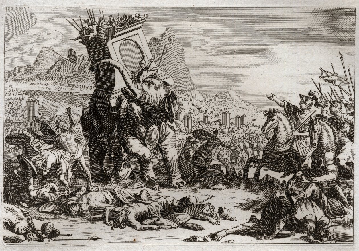 Royaumont-Bibel, Altes Testament: Mut von Eleazar. Der Seleukidenkönig Antiochos V. Eupator, Sohn des gottlosen Antiochos IV. Epiphanes (175-164 v. Chr.), kämpfte nach dem Tod seines Vaters gegen Judas Makkabäus. Außergewöhnliche Tat von Ele von Unknown artist