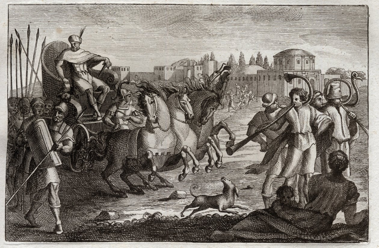 Royaumont-Bibel, Altes Testament: Erhöhung von Joseph. Joseph wird in Herrlichkeit erhoben. Illustration von 1811. von Unknown artist