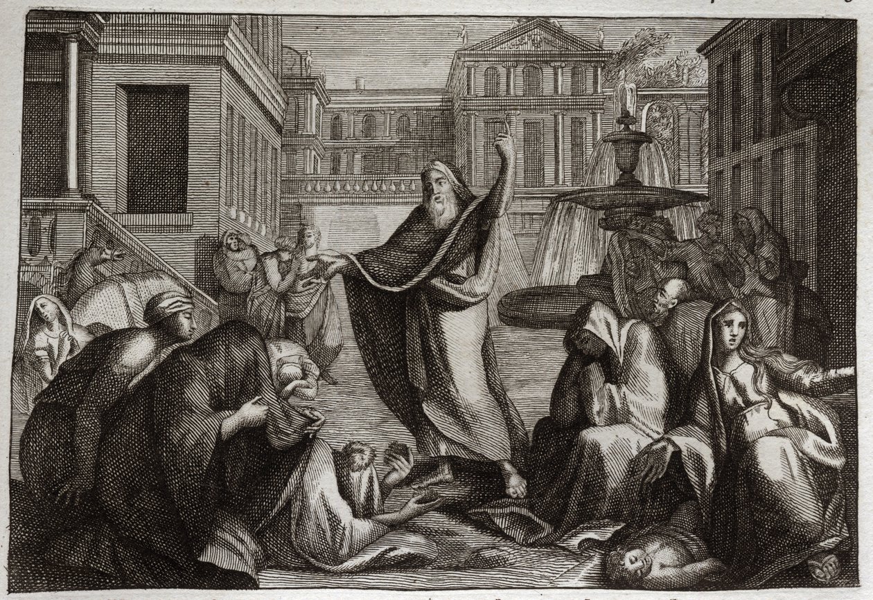 Bibel von Royaumont, Altes Testament: Buße der Niniviten. Die Einwohner von Ninive tun alle Buße auf die Predigt des Propheten Jona hin. Illustration von 1811. von Unknown artist