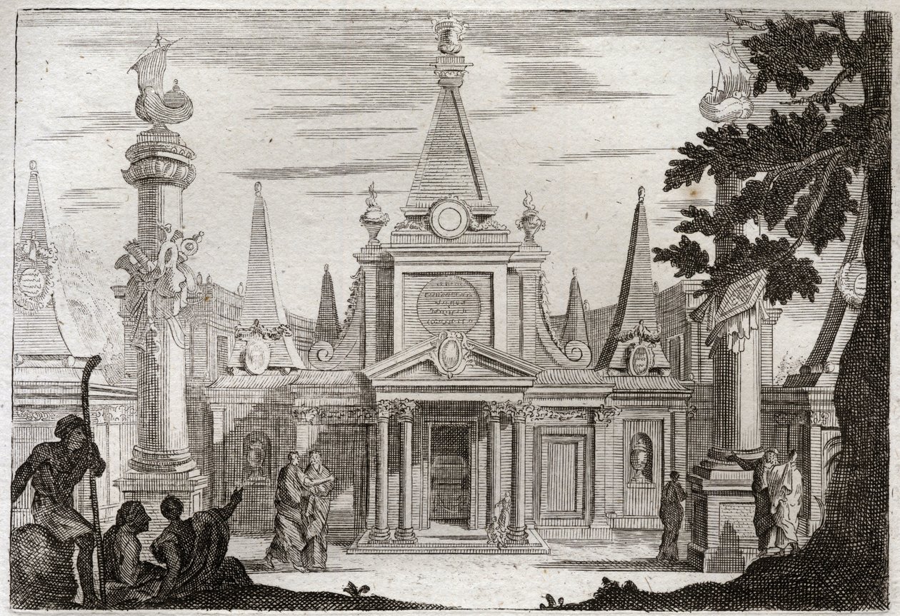 Royaumont-Bibel, Altes Testament: Simon Pontifex. Simon Machabee (Makkabäer) folgt seinem Bruder Jonathas (Jonathan), errichtet ein prächtiges Grab für seinen Vater und seine Brüder und wird verräterisch getötet. Illustration von 1811 von Unknown artist