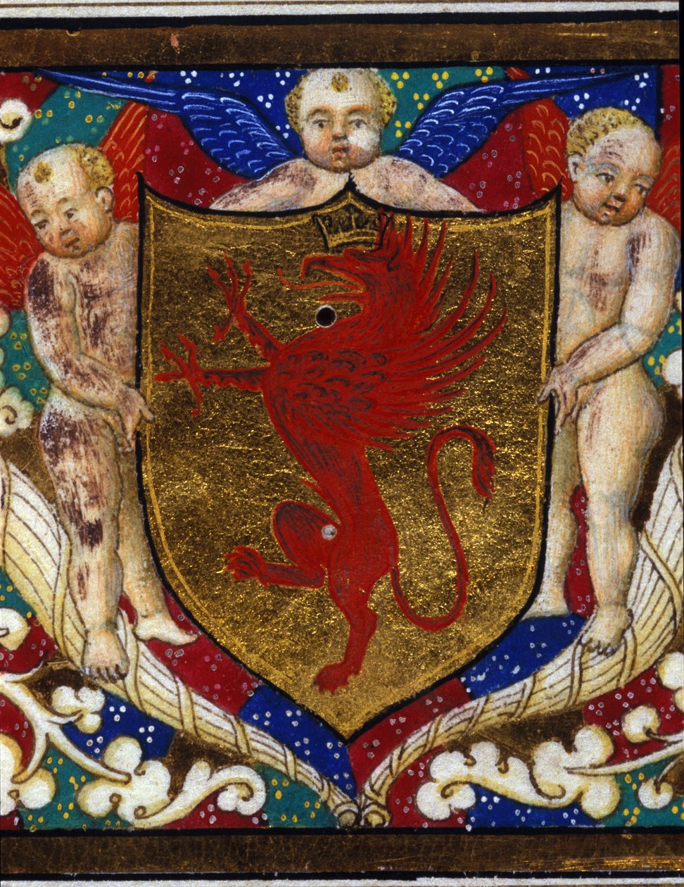 Wappen verziert eine Greifenkrone auf goldenem Hintergrund. (Detail) von Unknown artist