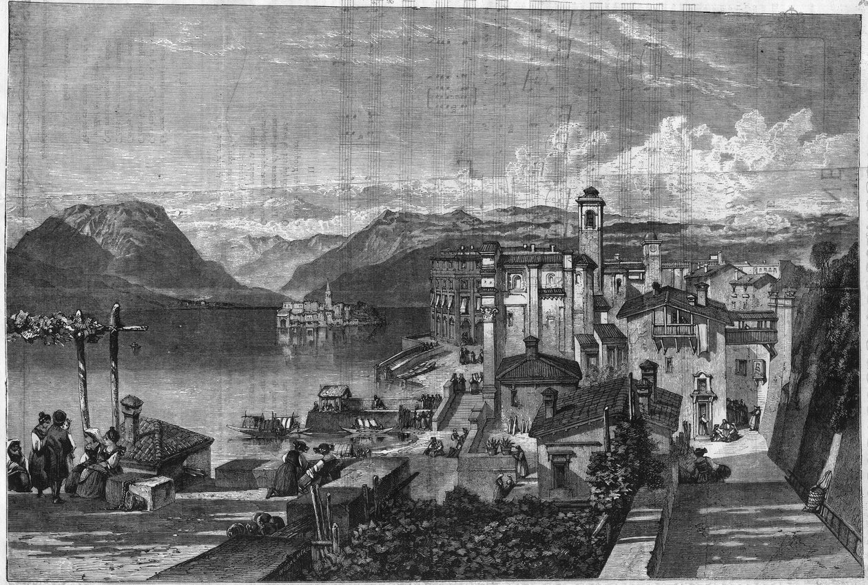 Die Borromäischen Inseln des Lago Maggiore in Italien: Blick auf Isola Bella. Gravur in „L