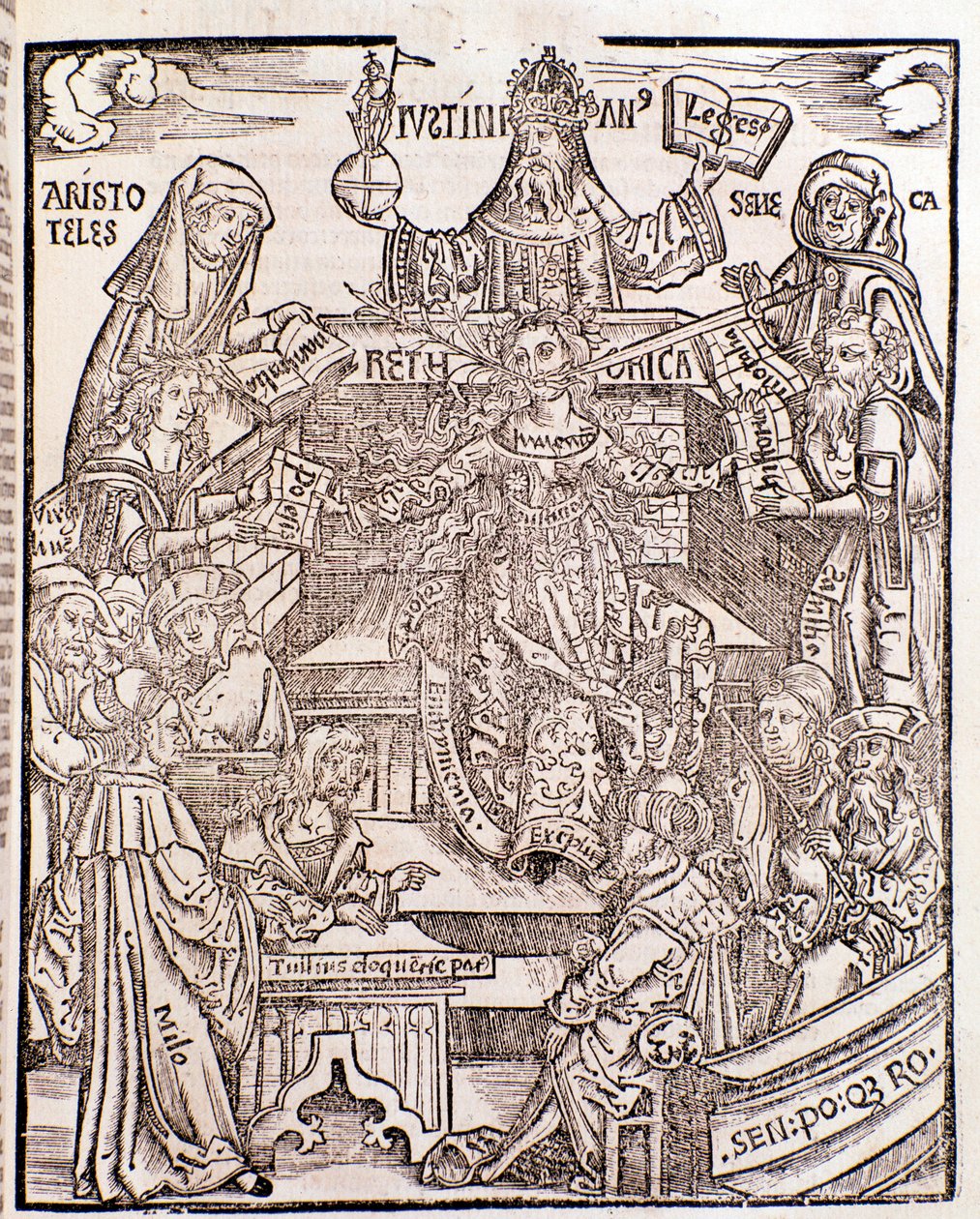 Wissenszweige dargestellt von Aristoteles (oben links) und Seneca (rechts) von Unknown artist