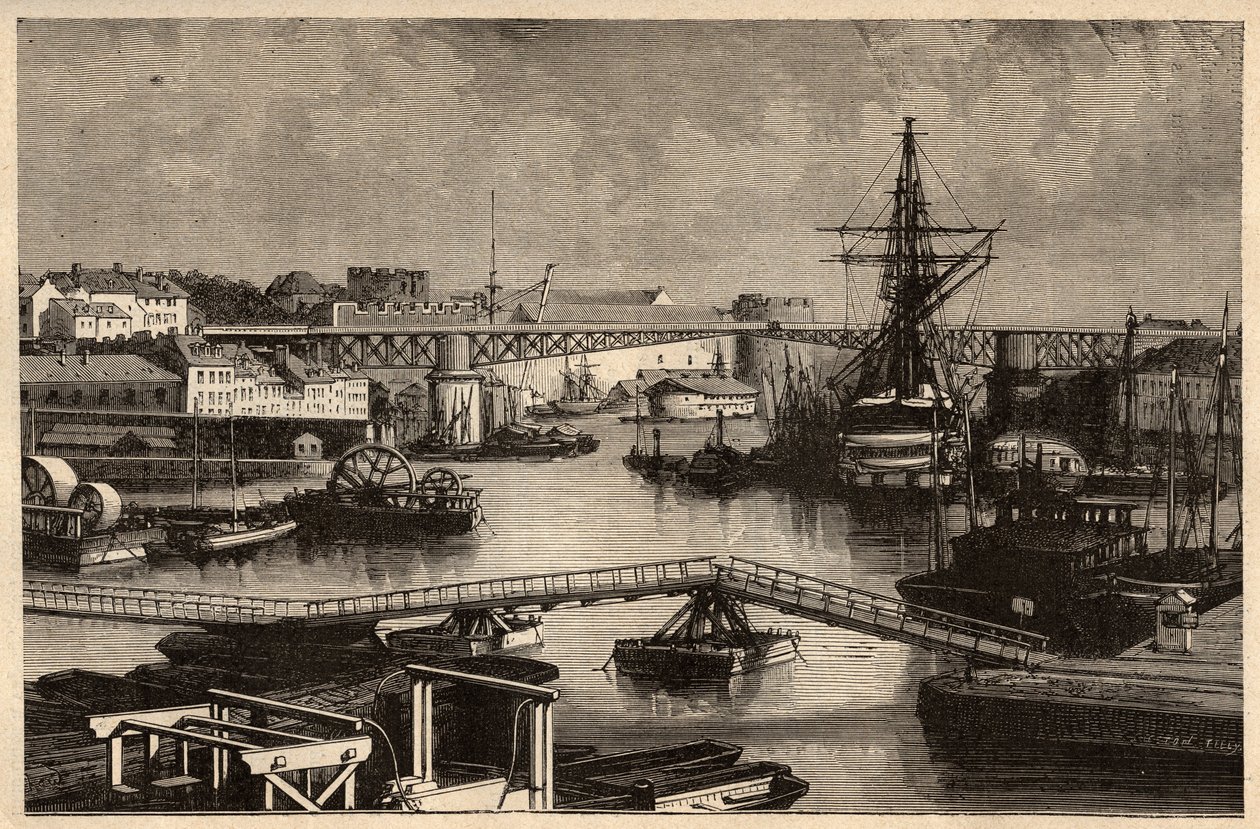 Brest - Der Militärhafen - Finistère - Bretagne - Gravur in „PATRIE - Beschreibung der malerischen Frankreichs in 6 Bänden“ von Lucien Huard - Ende des 19. Jahrhunderts von Unknown artist