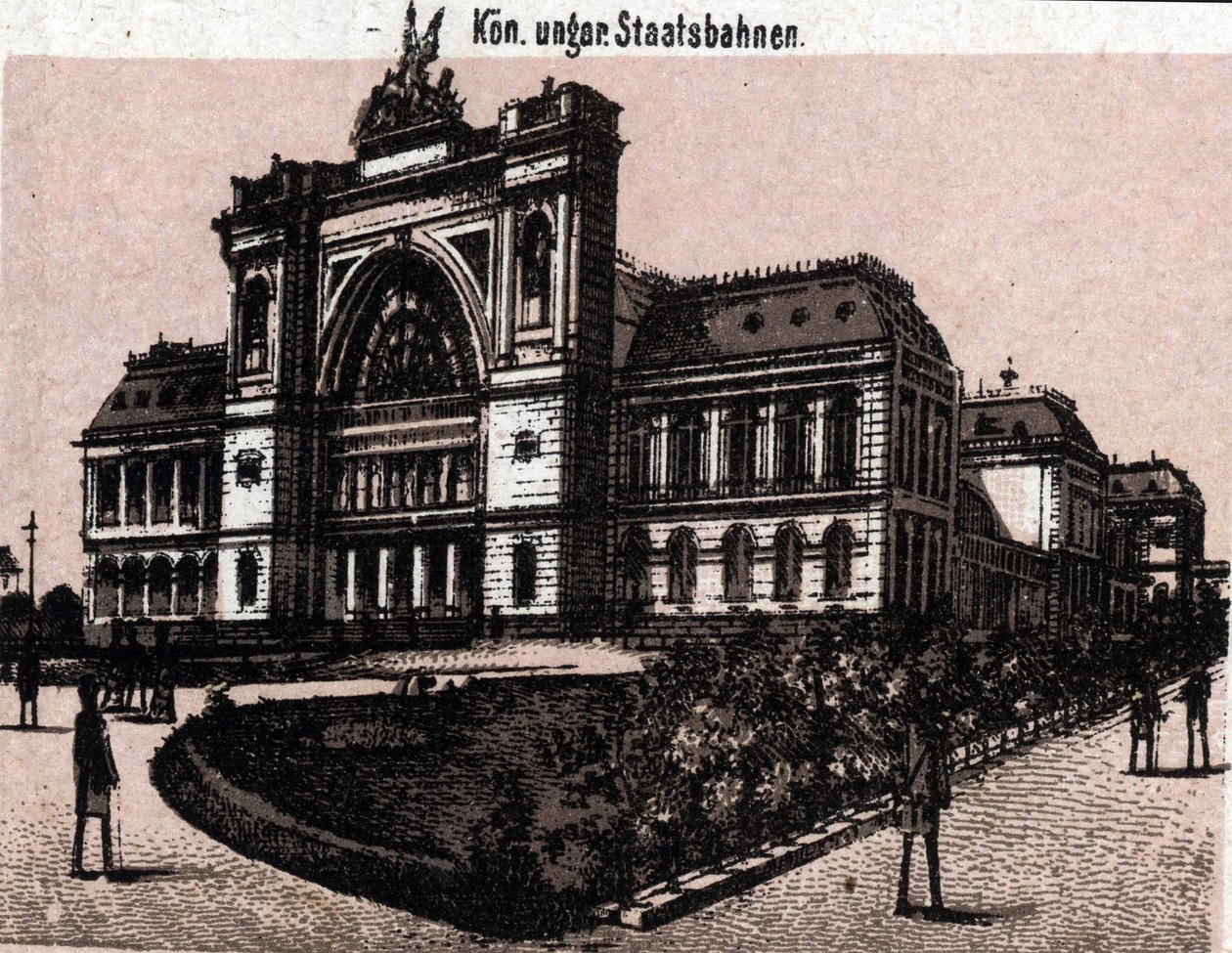 Budapest, Ungarn: Blick auf den Magyar Királyi Allavasutsk (Bahnhof). aus 