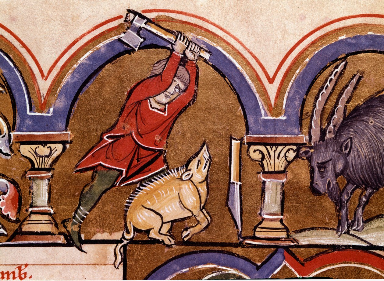 Kalender: November. Die Schweine werden geschlachtet (Detail einer Miniatur aus „Das Psalter der Heiligen Elisabeth“) von Unknown artist