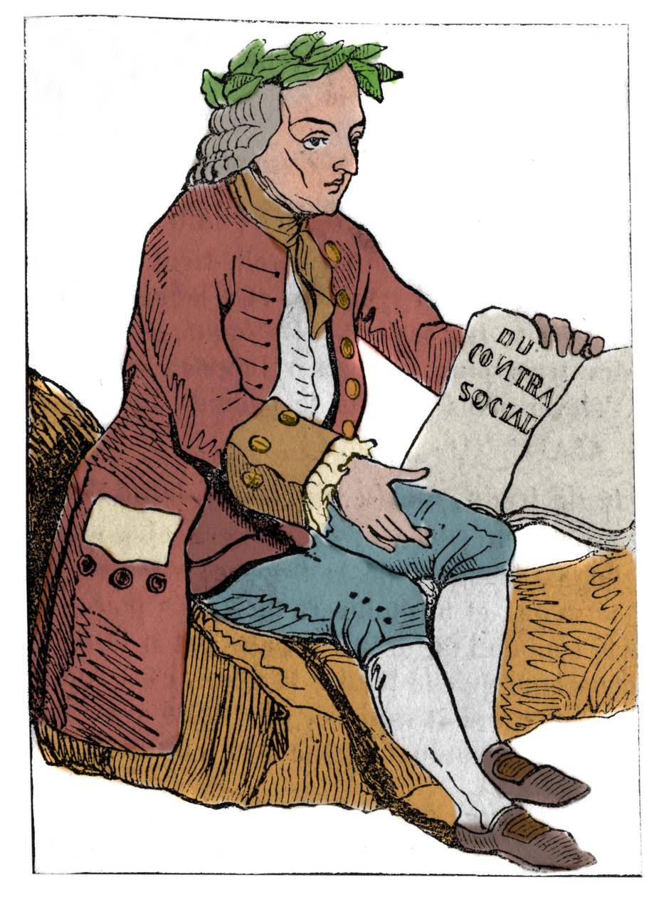 Spielkarte der Französischen Republik (1793) veröffentlicht im Nationalkonvent am 21.09.1792, nach dem Sturz der Königreiche: die Figur des Philosophen in den Zügen von Jean-Jacques Rousseau „zum Gesellschaftsvertrag“ (1712-1778) von Unknown artist