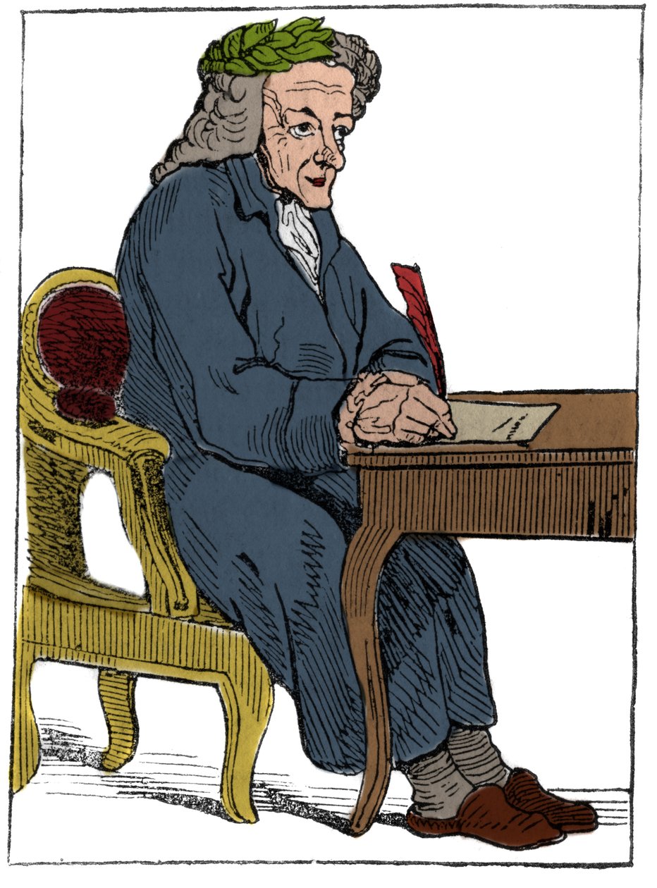Spielkarte der Französischen Republik (1793) veröffentlicht im Nationalkonvent am 21.09.1792, nach dem Sturz der Königreiche: die Figur des Philosophen in den Zügen des französischen Schriftstellers und Philosophen François-Marie Arouet dit Voltaire (Franç von Unknown artist