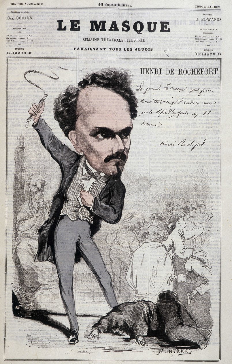 Karikatur von Henri de Rochefort (1831-1913), französischer Journalist und Politiker, der republikanische Positionen vertrat, die dem Schlimmsten feindlich gegenüberstanden. in „Le Masque“ von 1867 von Unknown artist