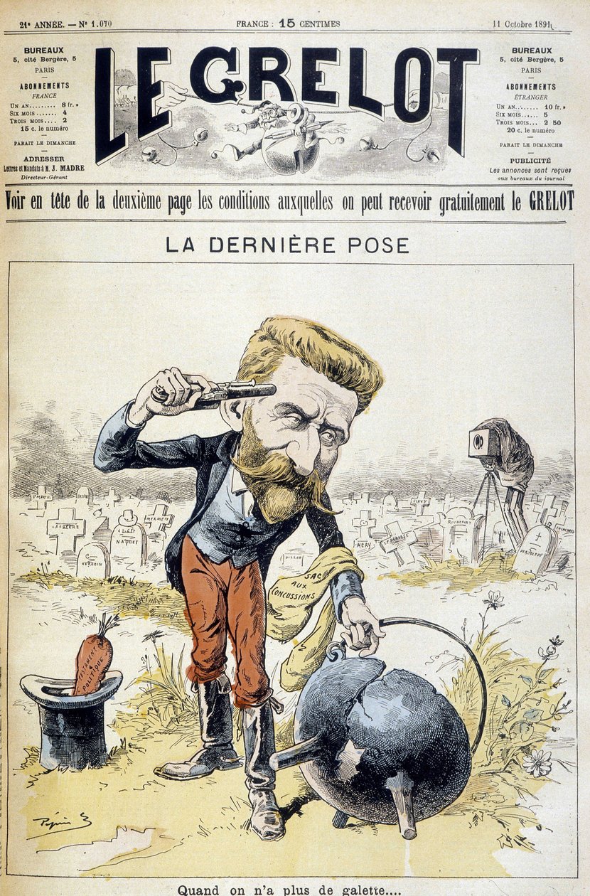 Karikatur über den Selbstmord von General Boulanger - in „Le Grelot“ vom 11.10.1891 von Unknown artist